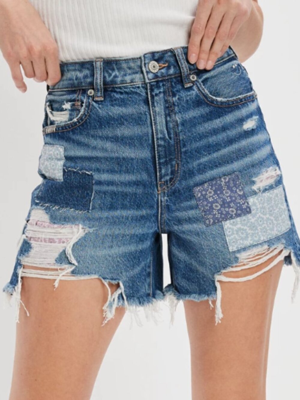 American Eagle Highest Rise Stretch Baggy Patchwork Limited Edition Short Sz 8